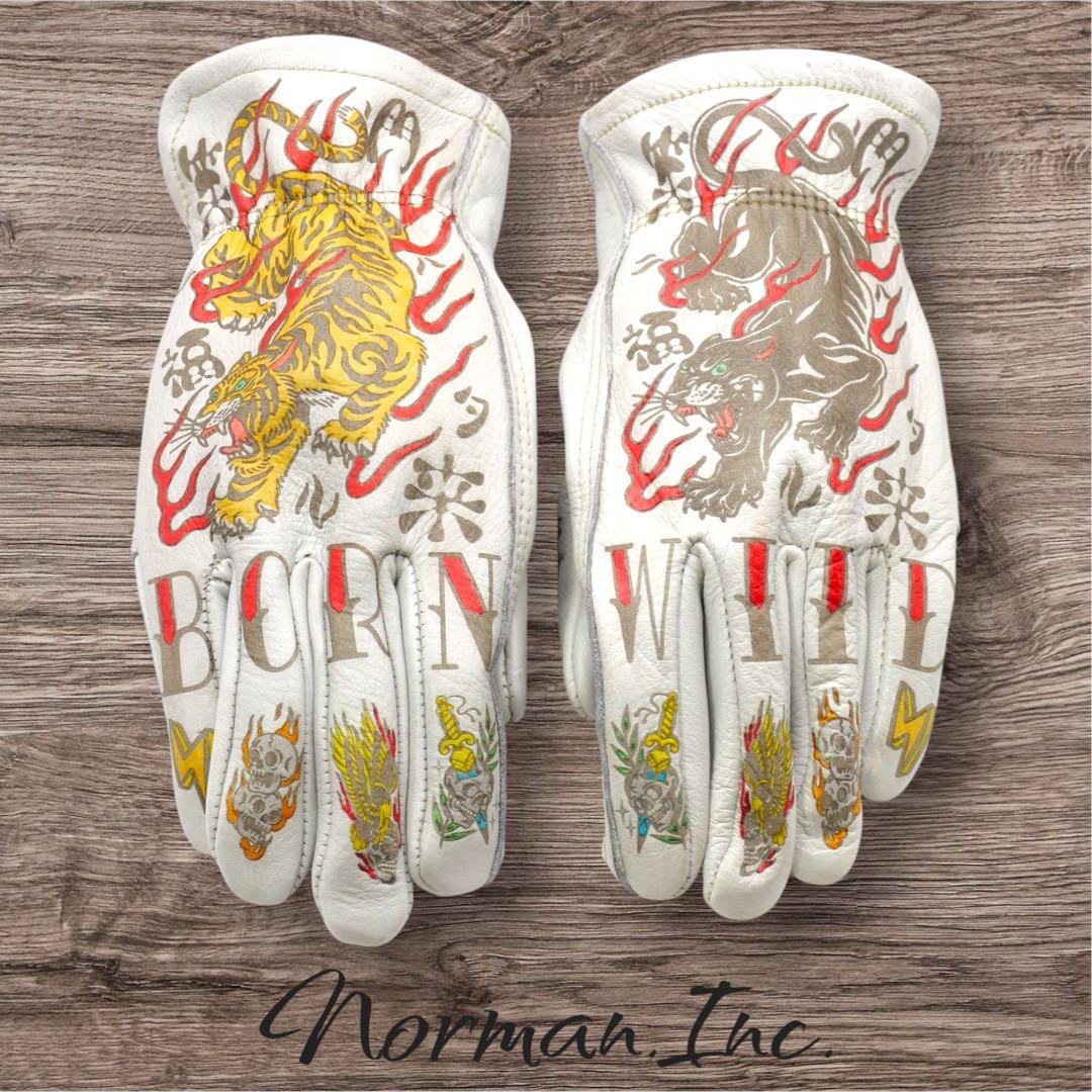 牛革 レザーグローブ アメリカン バイク ハーレー カスタム 手袋 白 M