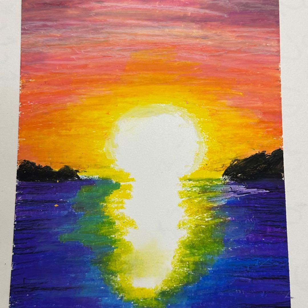 朝焼け【クレヨンイラスト/アート】A4サイズ/即購入優先 - メルカリ