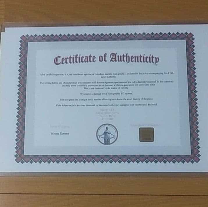 ウェイン・ルーニー(イングランド代表)直筆サイン入りフォト証明書付き