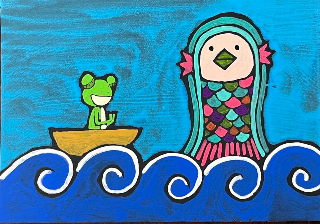 妖怪小豆洗い【アクリル画】 絵画 絵 原画 抽象画 現代アート 可愛い