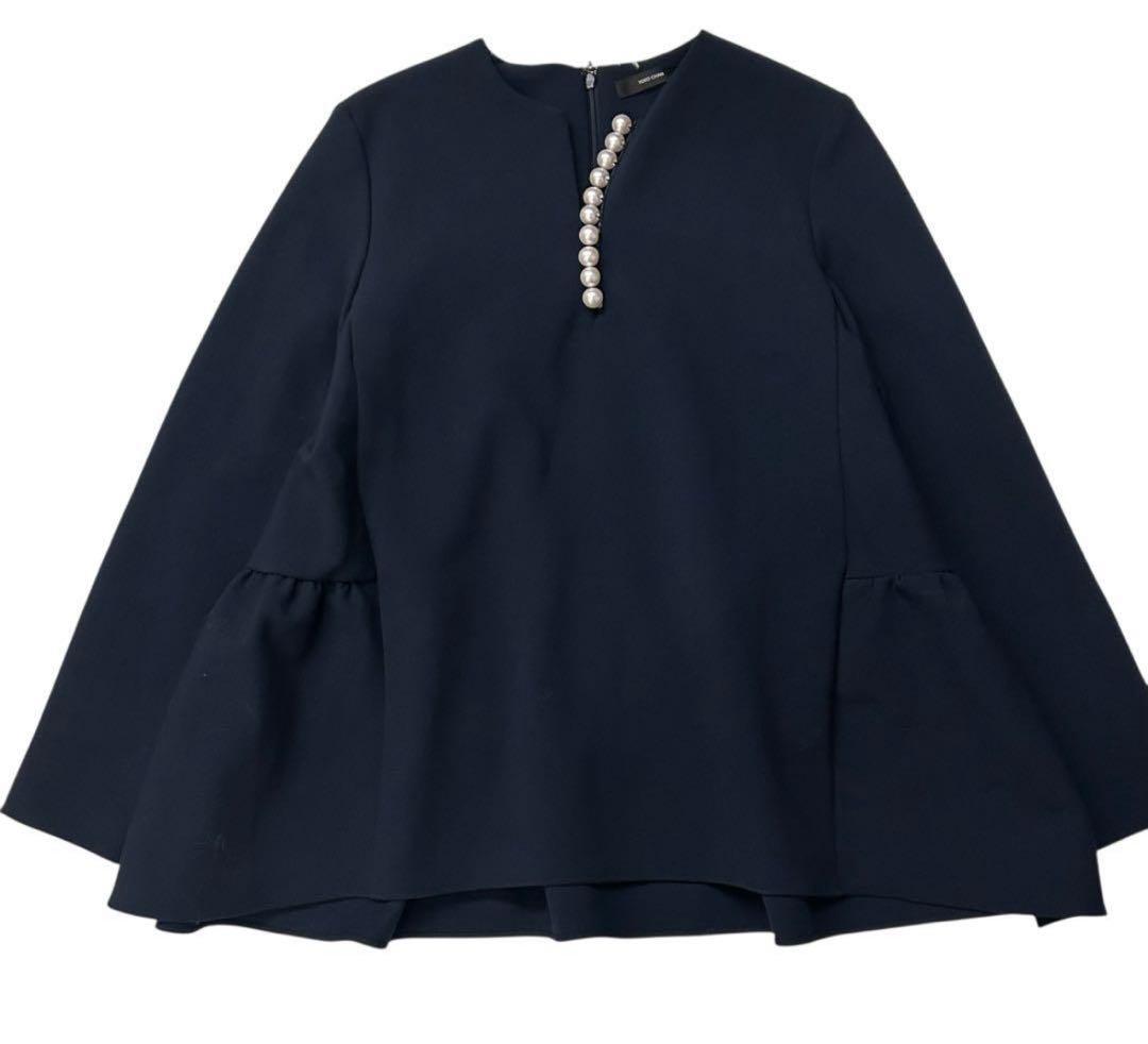 ヨーコチャン YOKO CHAN バックティアード パールブラウス 38紺 - メルカリ