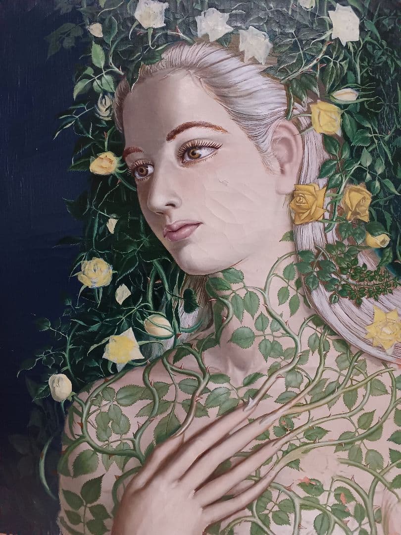 藤野一友（中川彩子）　「妖精」　油彩F6　シュルレアリスム　幻想　夭折画家　希少