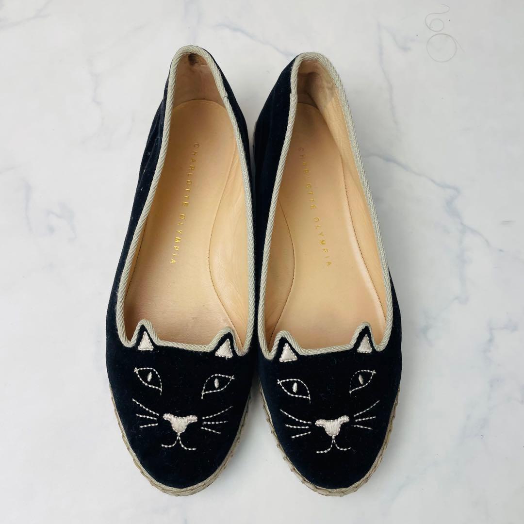 美品】シャルロットオリンピア ベロア 猫モチーフ フラットシューズ