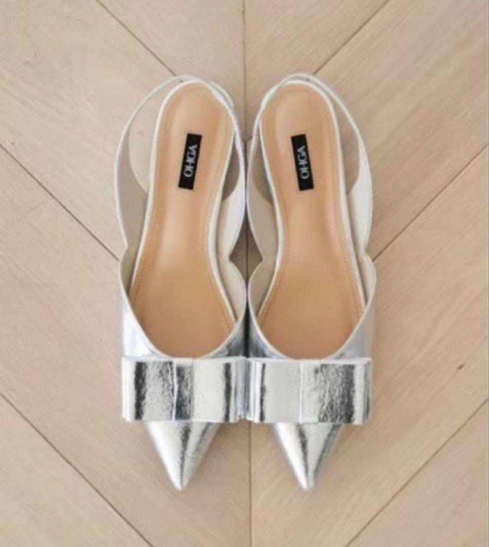 【人気完売】【美品】OHGA シルバー ポインテッドトゥ ミュール スパイラルガール SPIRALGIRL ポインテッドトゥスニーカーミュール