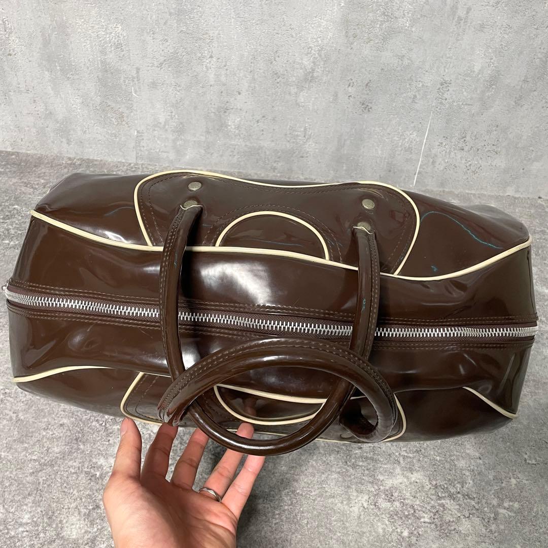 激渋80s vintage adidas エナメル ボストンバック ブラウン】 - メルカリ