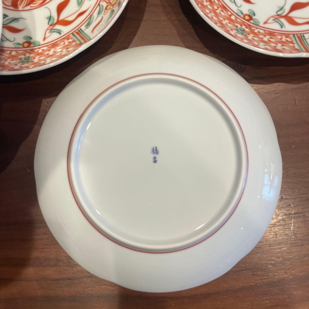 たち吉 赤絵花鳥 中皿 5枚セット 輪花皿 古伊万里 和皿 鳳凰 橘吉