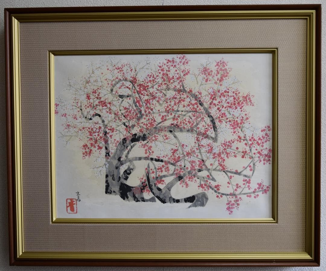 文化勲章受章 近代日本画を代表する・前田青邨 筆木版画 紅白桜 人気度