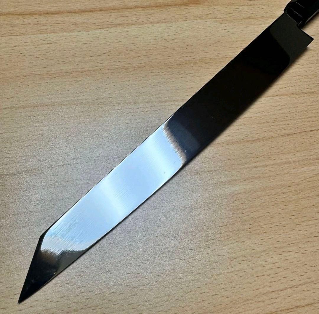 切付柳刃包丁 鏡面 黒檀本牛角八角柄 刺身包丁 （全鋼）