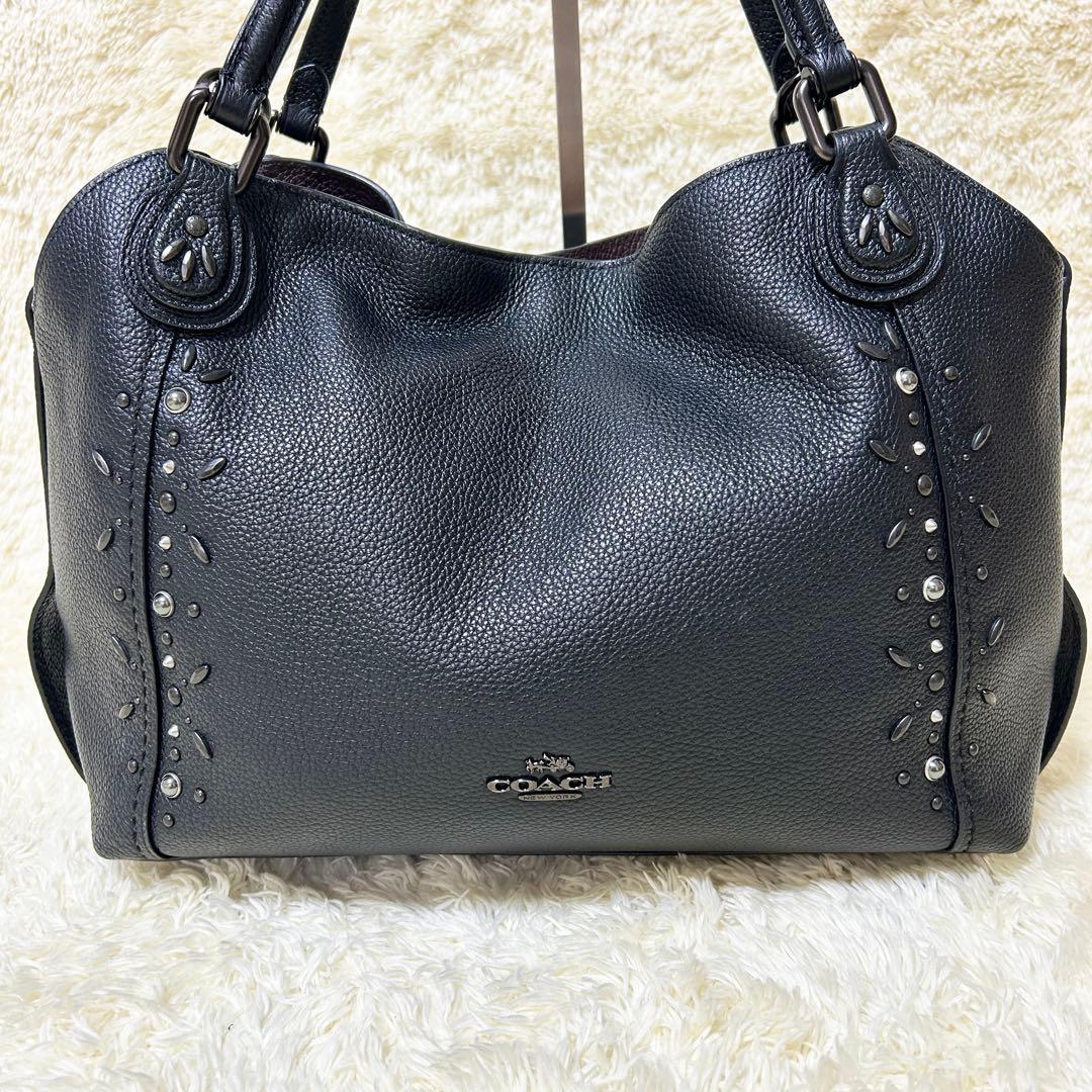 コーチ ショルダーバッグ 2way イーディー トートバッグ スタッズ 黒