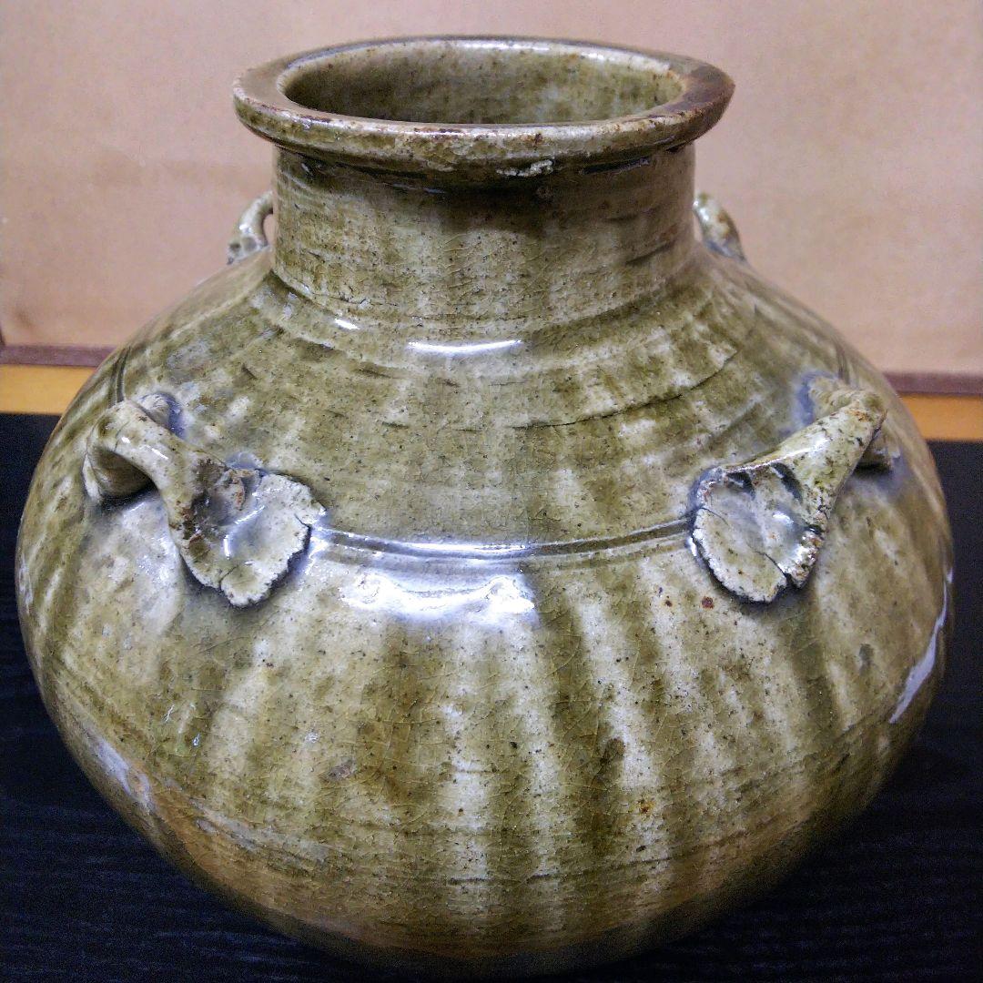 94）✿特価☆唐津焼☆岸岳窯☆タタキ茶壺☆破魔オマケ付き