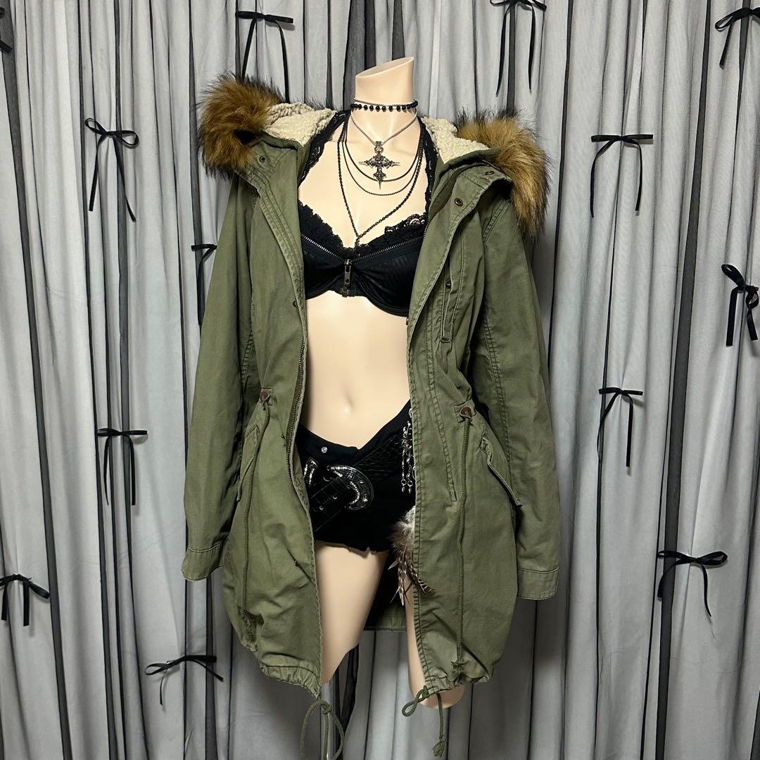 平成ギャル y2k ファー付きミニタリーモッズコート フェアリーグランジ
