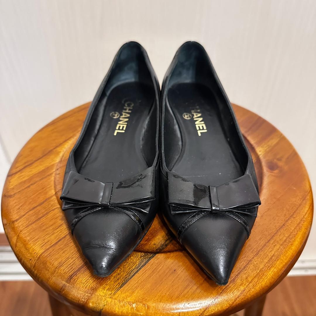 CHANEL】リボンパンプス ブラック サイズ36½ / sh142 - メルカリ