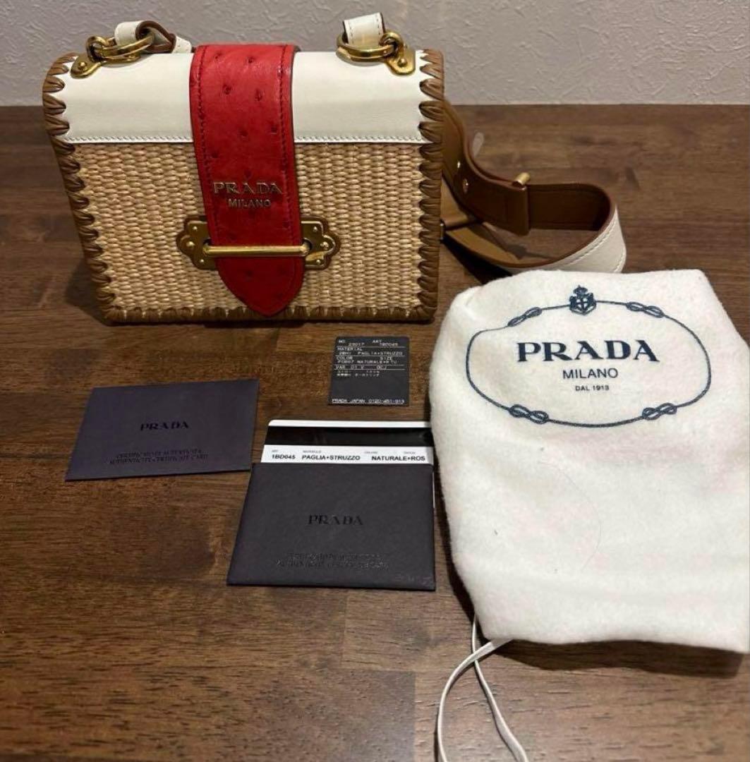 お値下げ　PRADA カイエ　かごバッグ ホワイト/レッド 可愛いくて機能的！「プラダの新作かごバッグ」は、大人の女性の最高の