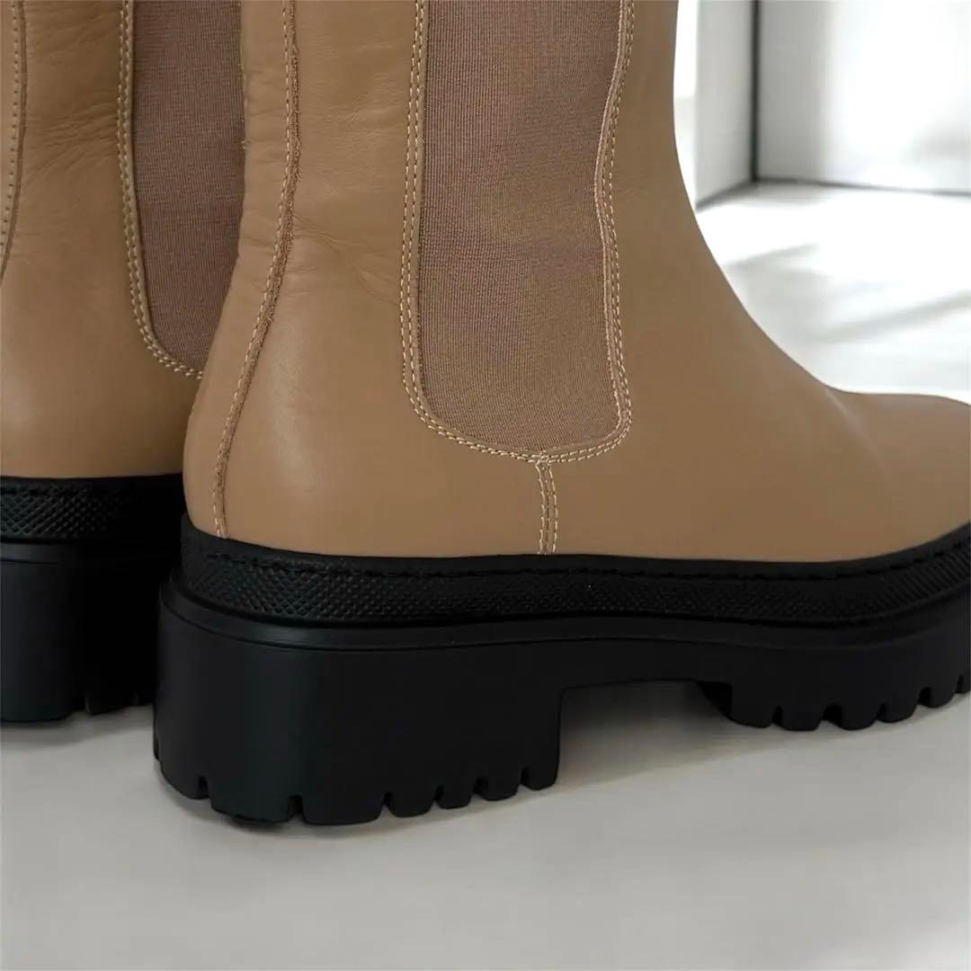 トゥモローランド レザーベージュ サイドゴアブーツ 厚底 ブーツ