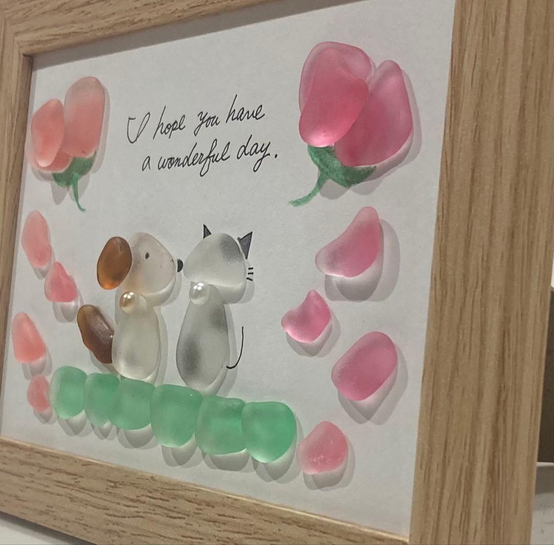 シーグラスアート 犬猫フレンズ♡ シーグラス ハンドメイド - メルカリ
