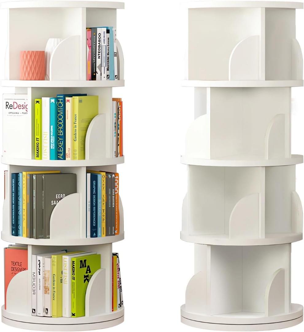 本棚 回転式本棚 大容量 4段 A4が入る高さ 白 漫画絵本棚 回転式 本棚 書棚 コミックラック a4 可動棚 大容量 収納 漫画 書籍