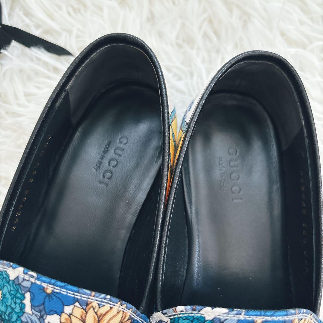 GUCCI フラワープリント ローファー 総柄 ブルー イエロー 36ハーフ