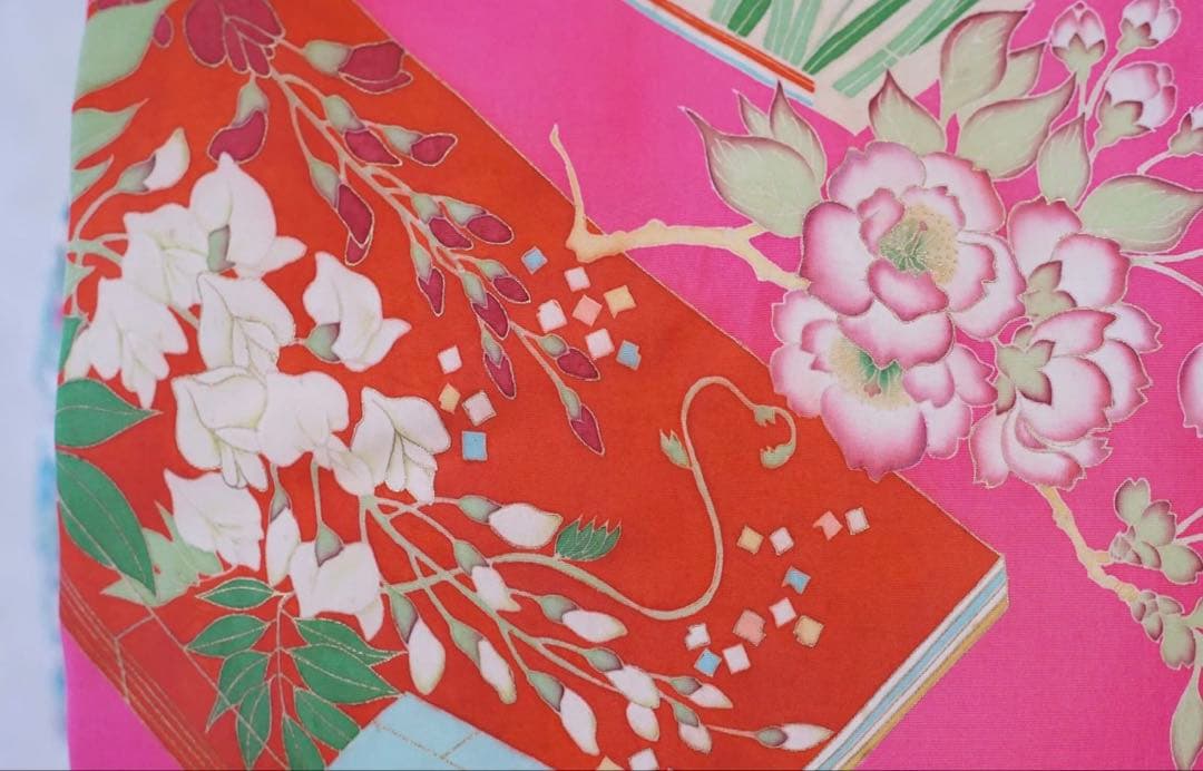 アンティーク名古屋帯 薔薇/菖蒲／藤／読本柄/金彩/染め帯 本 ピンク