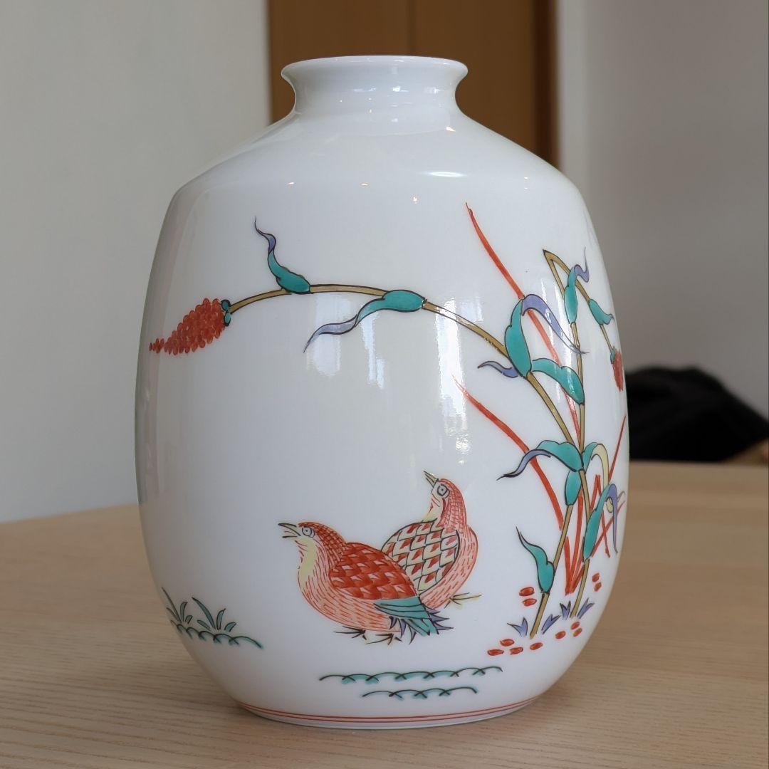 人間国宝 十四代酒井田柿右衛門 錦 粟鶉文 花瓶 共箱 栞 本物 - メルカリ