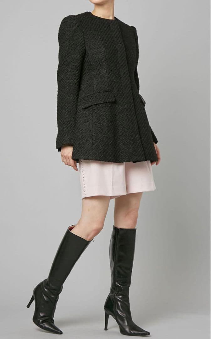 CELFORD セルフォードツイードペプラムノーカラージャケット ブラック 36 CELFORD（セルフォード）の「ツイードペプラムジャケット（ノーカラー