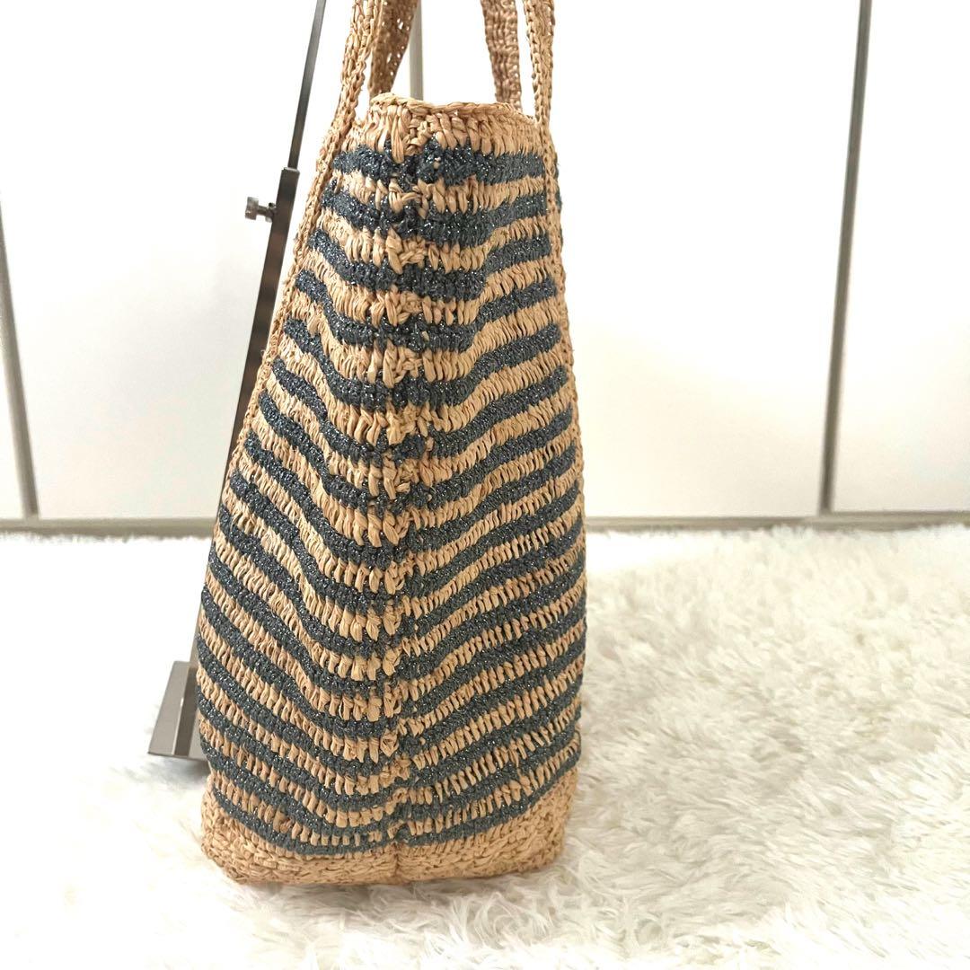 美品】ヴァネッサブリューノ☆かごバッグ ラフィア 大容量 ボーダー