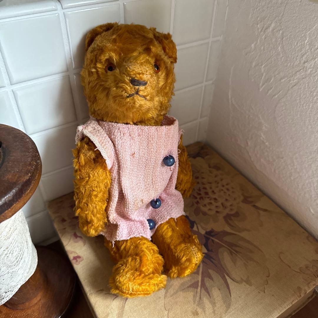 ドイツアンティークベア　ワンピース付き　テディベア　ドイツヴィンテージベア ドイツから ヴィンテージ テディベア 全高46cm Teddy Bear 手足可動式