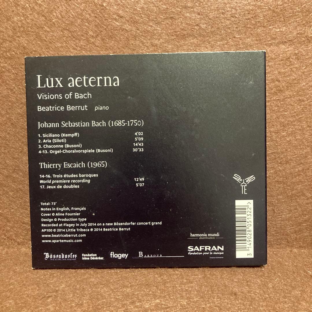 【輸入盤】ベアトリス・ベリュ『ルクス・エテルナ～バッハの幻影』