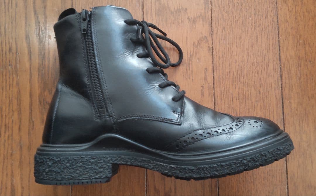 ecco エコー 黒レースアップブーツ サイドファスナー付き 23.5cm
