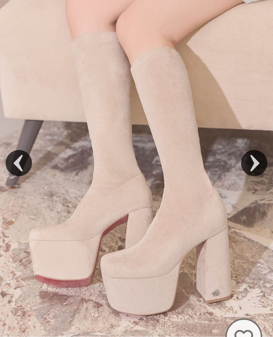 ミシェルマカロン 13.5cm♡美脚ロングブーツ ベージュ Sサイズ - メルカリ