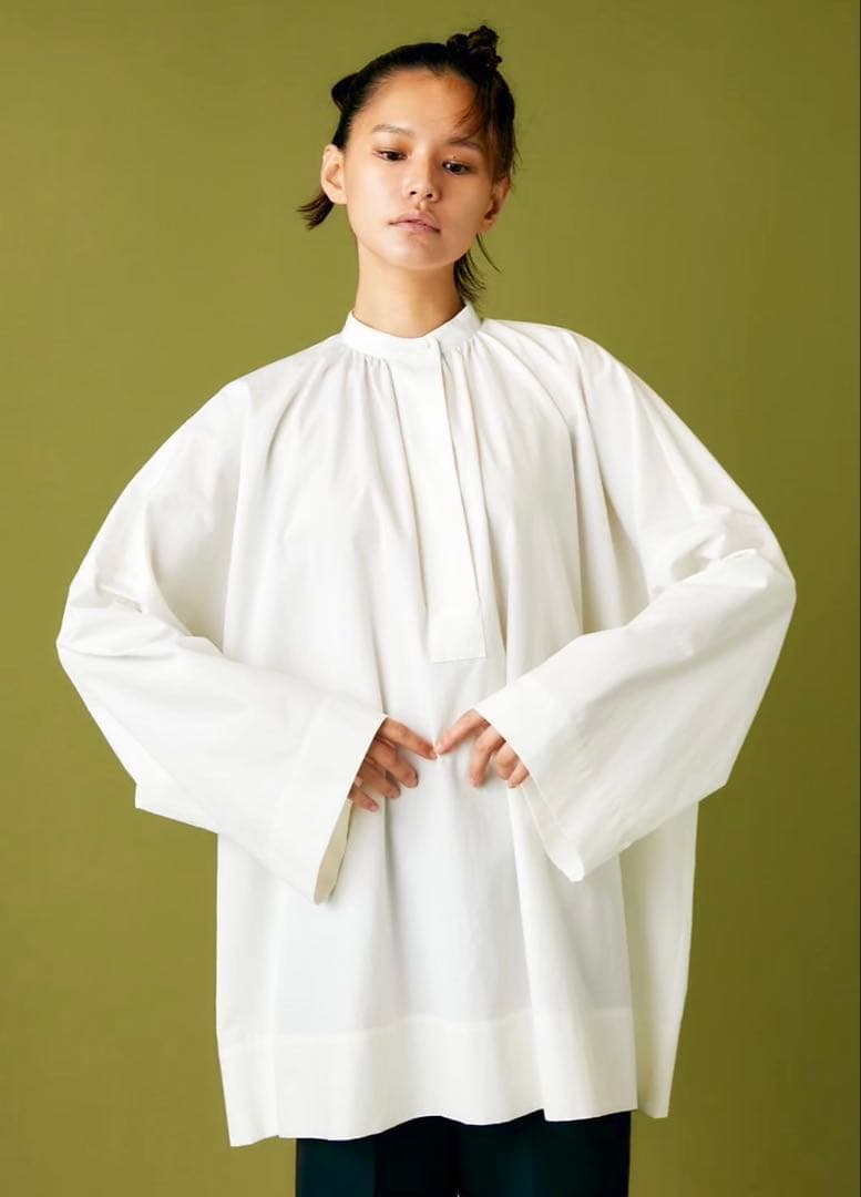 ENFOLD ホワイト バンドカラー ワイドシャツ - メルカリ