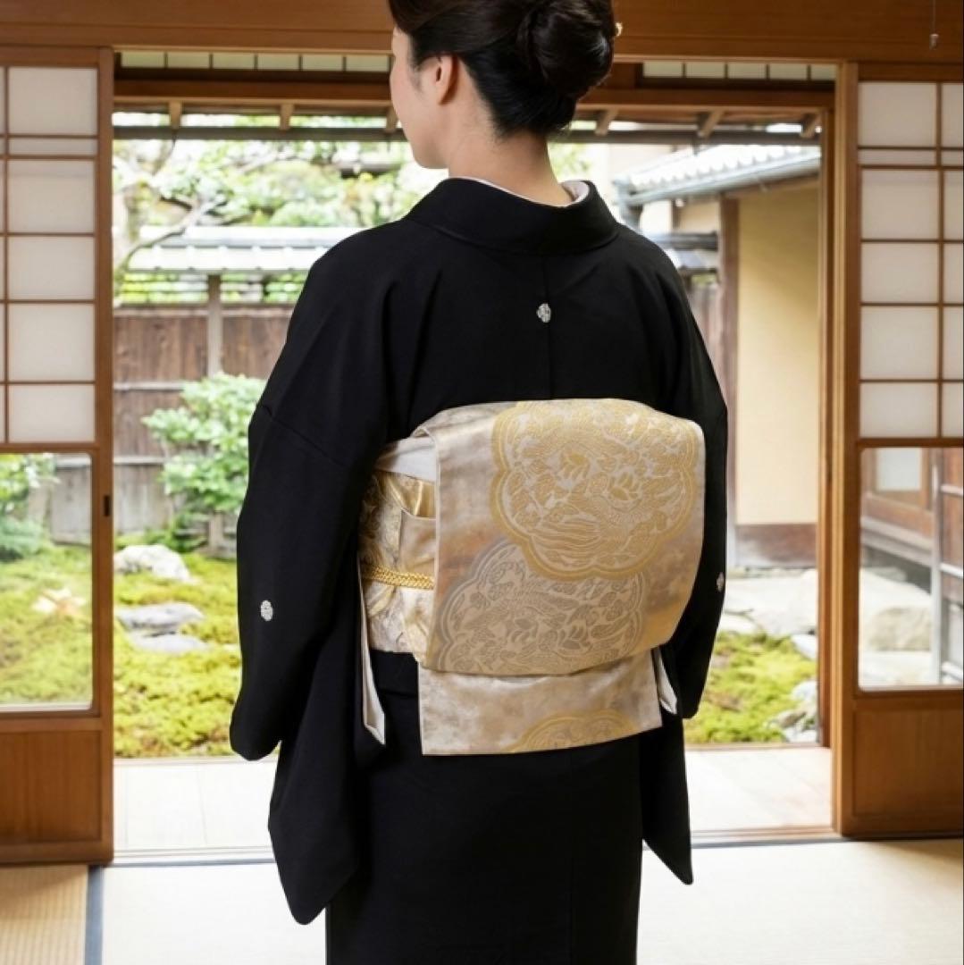 留袖用　袋帯　正絹　金糸　銀糸　フォーマル　お祝い　美品　鶴　亀　刺繍　訪問着 楽天市場】袋帯 フォーマル 黒留袖 色留袖 訪問着 銀 金 裂取り 唐花