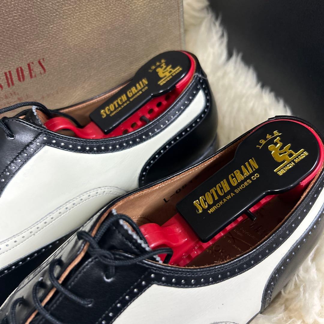 新品未使用 スコッチグレイン バイカラー ウイングチップ 白 黒 25.5