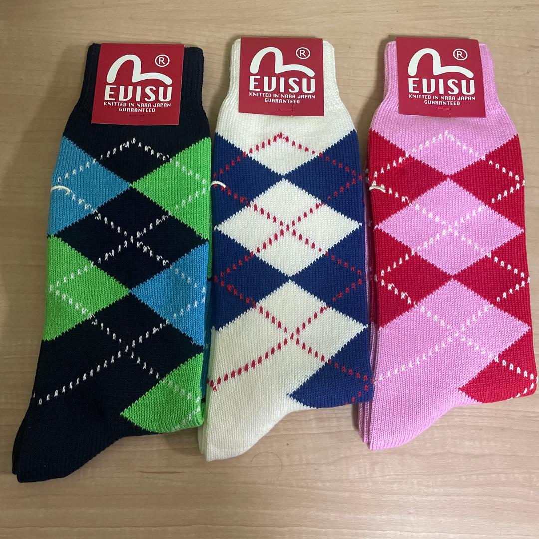 新品　廃盤　デッドストック　EVISU エヴィス ソックス　アーガイル　3足 新品 廃盤 デッドストック EVISU エヴィス ソックス アーガイル 3足