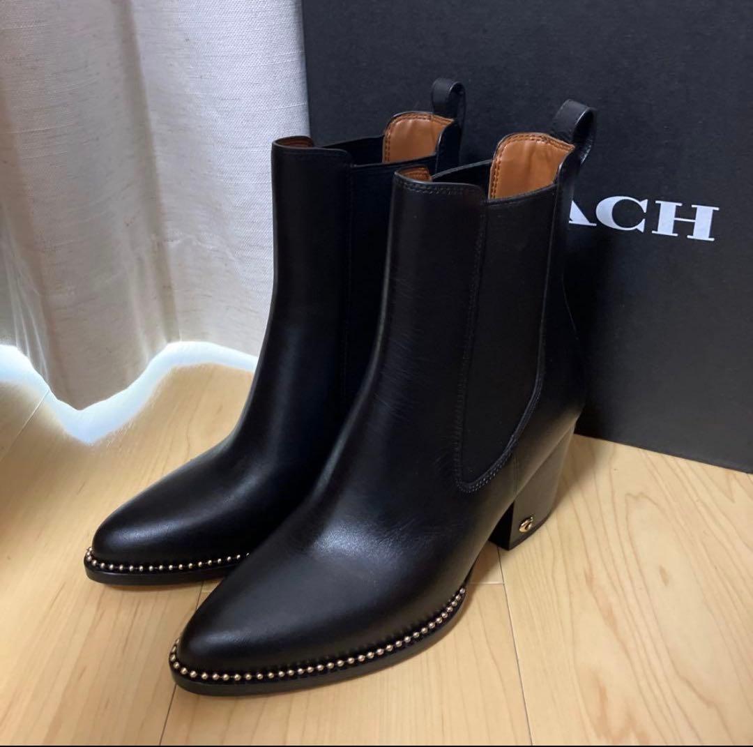 ほぼ新品未使】コーチ スタッズ付き サイドゴアブーツ ブラック - メルカリ