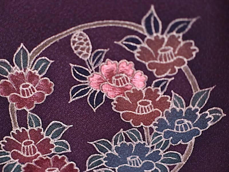 付下げ訪問着（花丸文、刺繍入）裄66 背紋なし 正絹美品