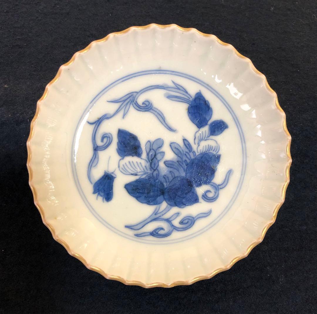 割引❗️《レ》幕末 伊万里 染付 豆皿10客 口縁輪花しのぎ手 1f