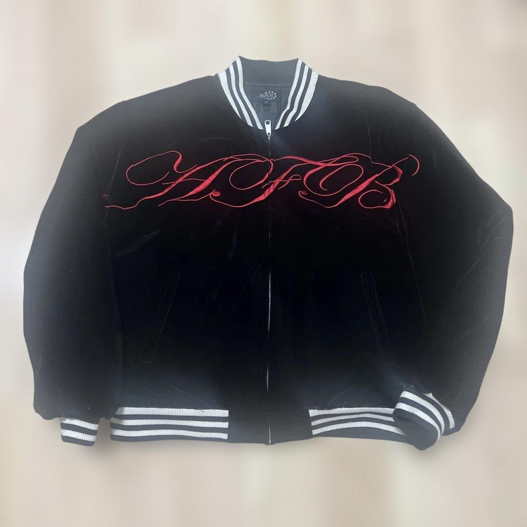 AFB SIGNATURE BOMBER JACKET ベロア　ブラック AFB / エーエフビー SIGNATURE BOMBER JACKET（スタジャン）｜AFB