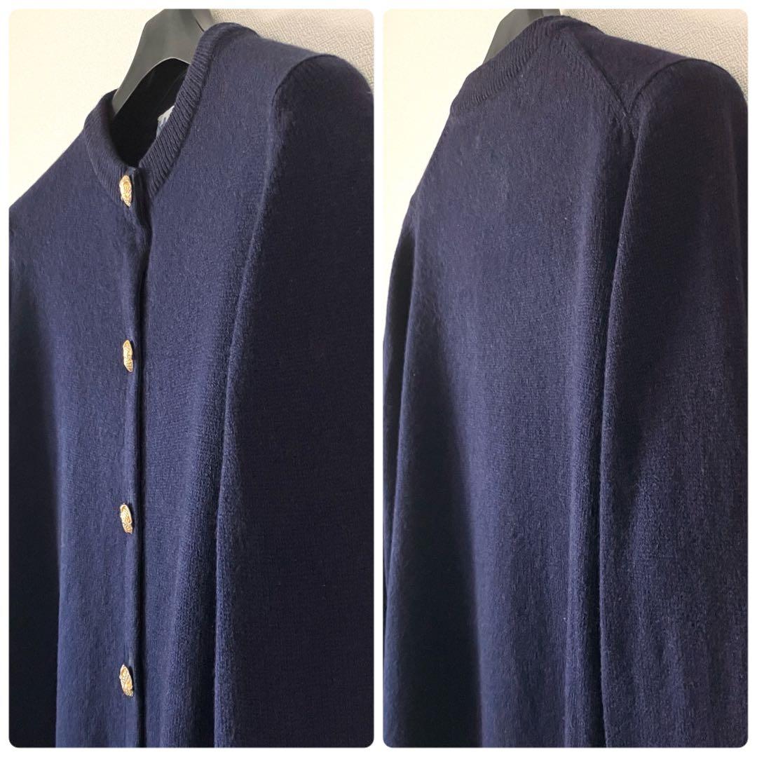 バランタイン カシミヤ100% 金ボタン ニットカーディガン38 ネイビー