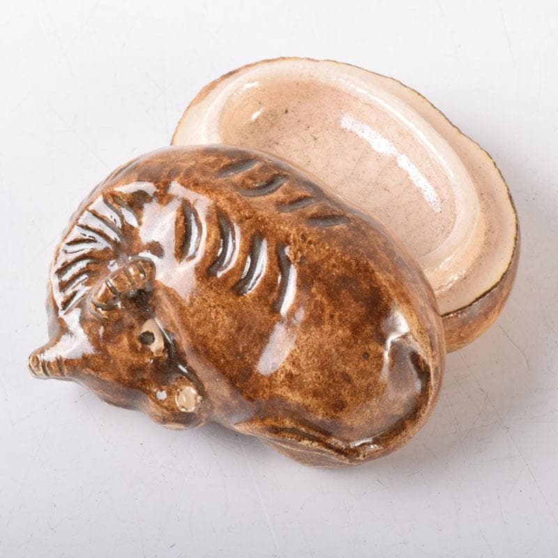 茶道具 楽焼 伊東桂楽作 旦入写 牛 香合 共箱 V 7477