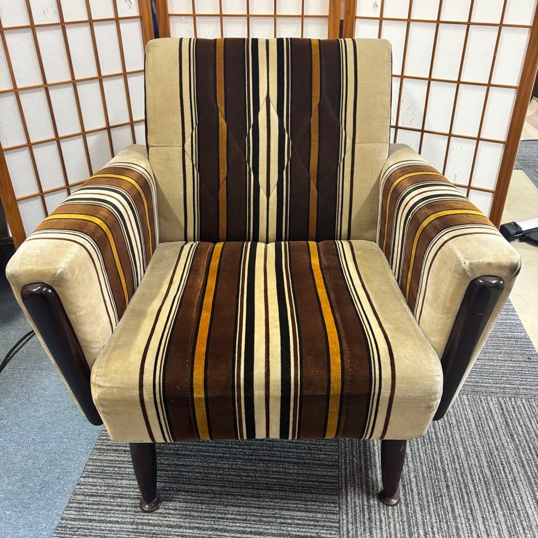 1人掛けチェア モケットソファ モケットストライプソファ レトロ ヴィンテージ 1人掛けチェア モケットソファ モケットストライプソファ レトロ