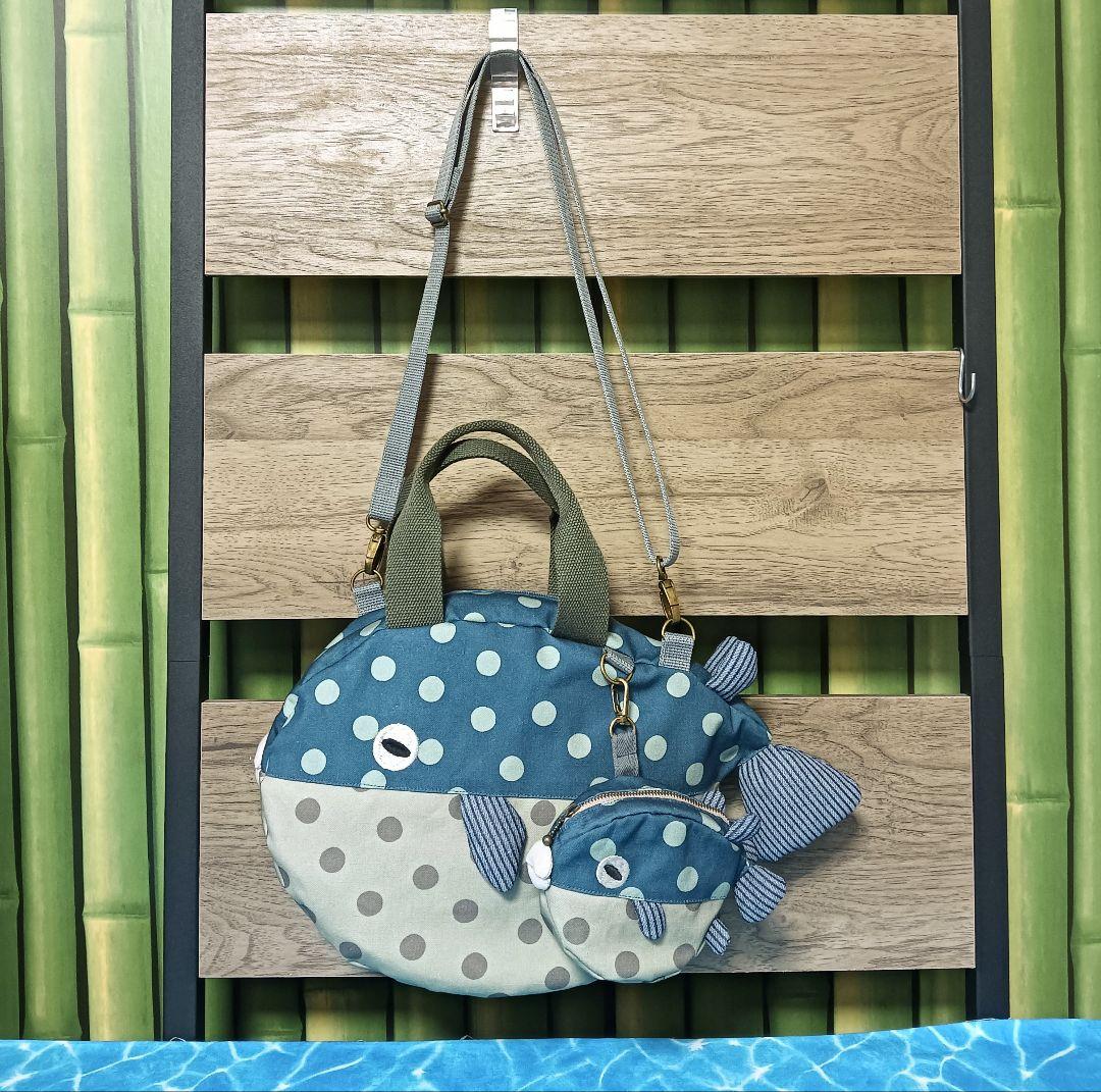 フグ ショルダーバッグ ポーチ セット ハンドメイド 河豚 ドット 水玉