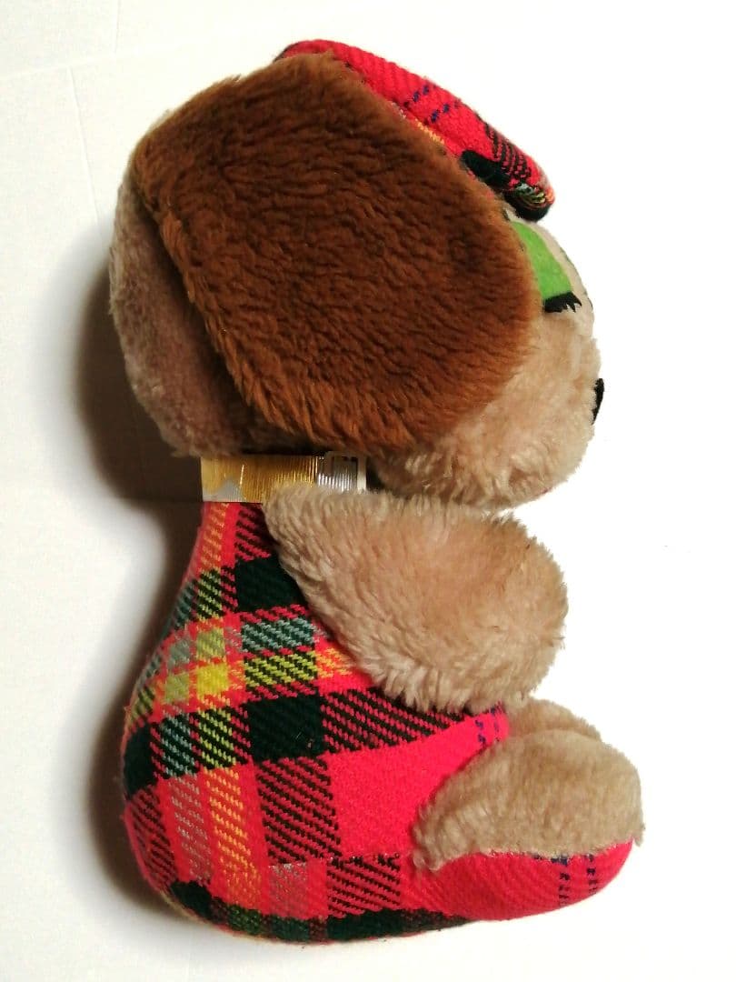 昭和レトロ】吉徳 犬のぬいぐるみ 赤と黒のチェック柄 約25cm 吉徳