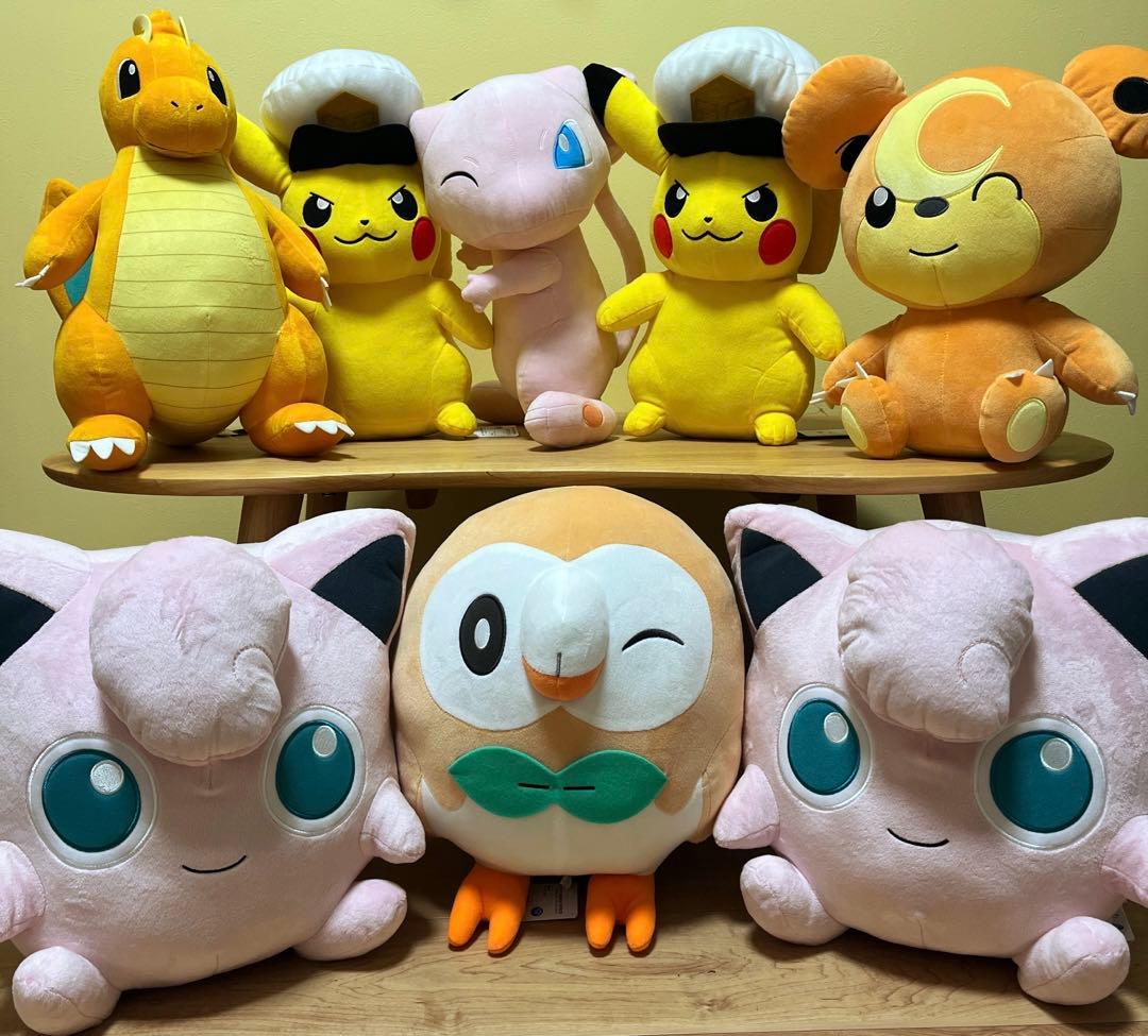 ポケモン　ぬいぐるみ　ピカチュウ、カイリュー、ミュウ、モクロー等8体　まとめ売り □アミューズ入荷情報です！◇ポケットモンスターめちゃでかミュウ