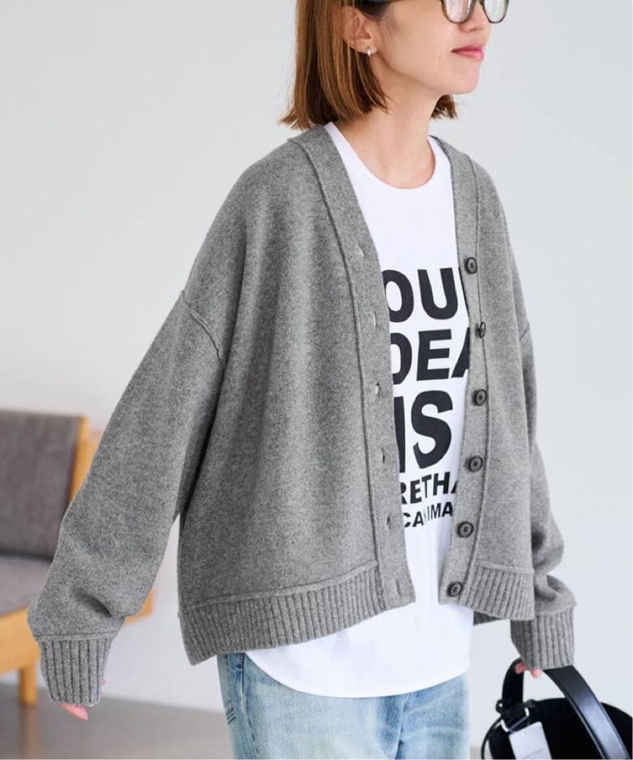 《FRAMeWORK》AQUA Vネックカーディガン◆グレー