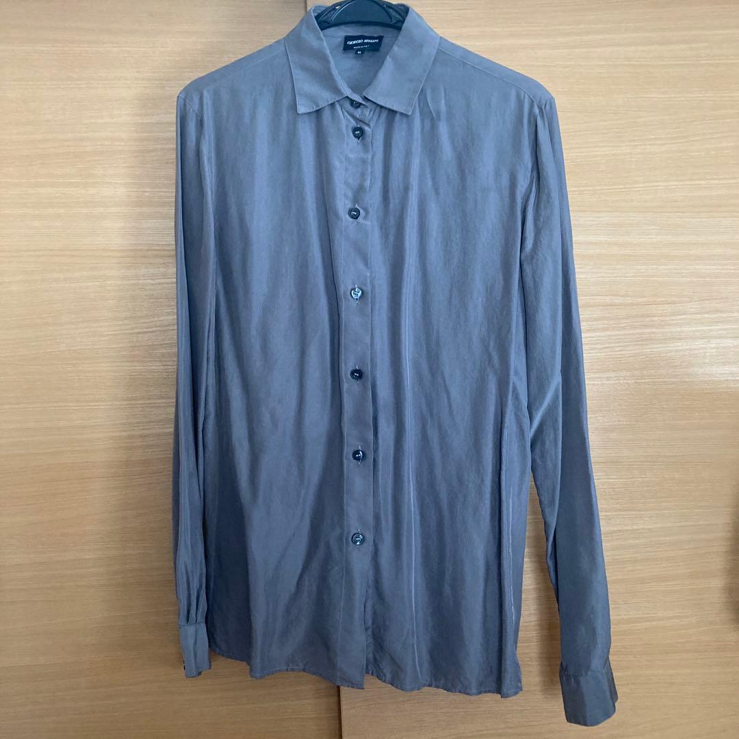 ジョルジオアルマーニ　44 グレー シルク　長袖ボタンシャツ　ブラウス ジョルジオアルマーニ 長袖シャツ 織り柄 グレー コットン 41