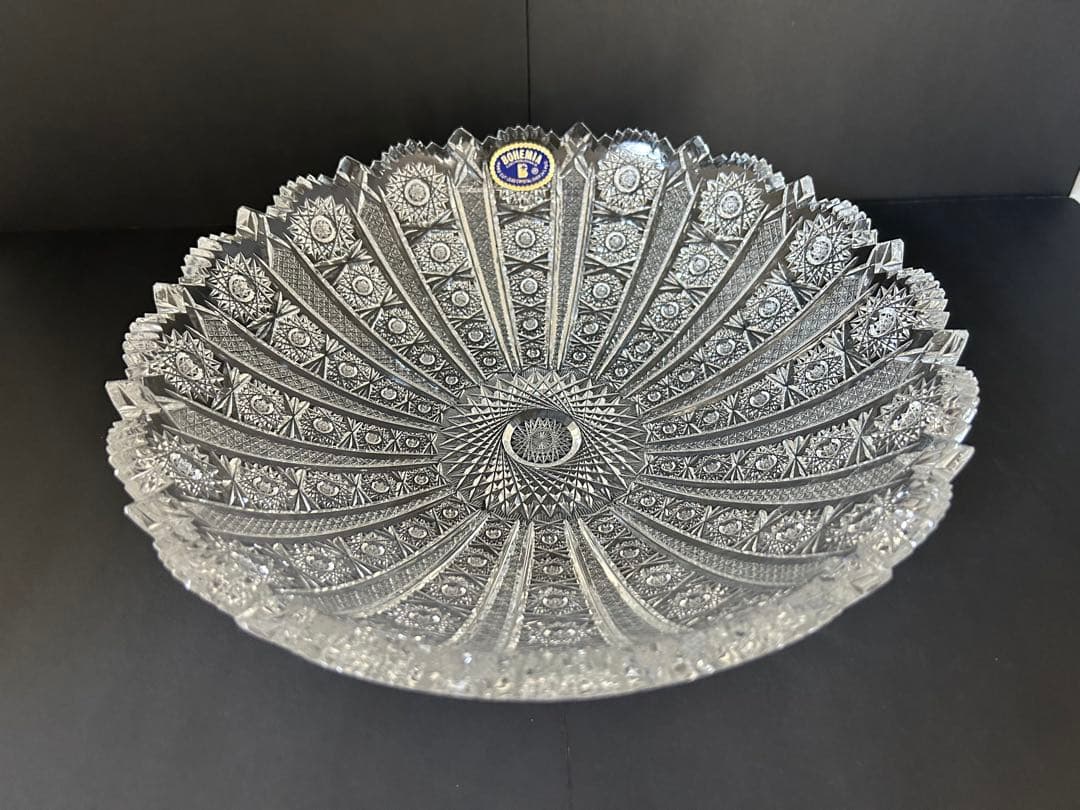 【新品・未使用品】ボヘミアクリスタル 大皿 ガラス 27.5cm 箱付