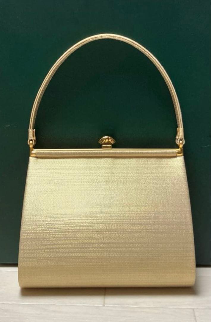 《美品・箱付き》佐賀錦　草履バッグセット　東京芝山　正絹　ゴールド　厚底