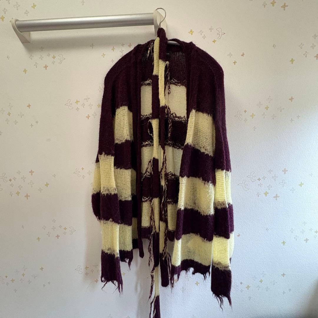 MAISON SPECIAL フリンジ付き紫と黄のストライプカーディガン - メルカリ