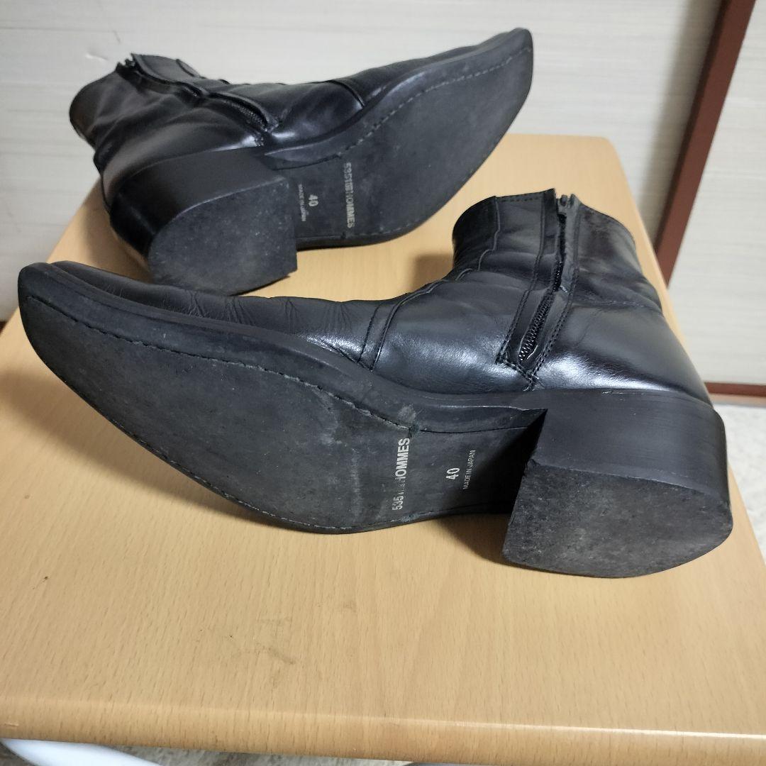 【ゆ】5351プールオム　レザー ブーツ ブラック 革 25~25.5cm