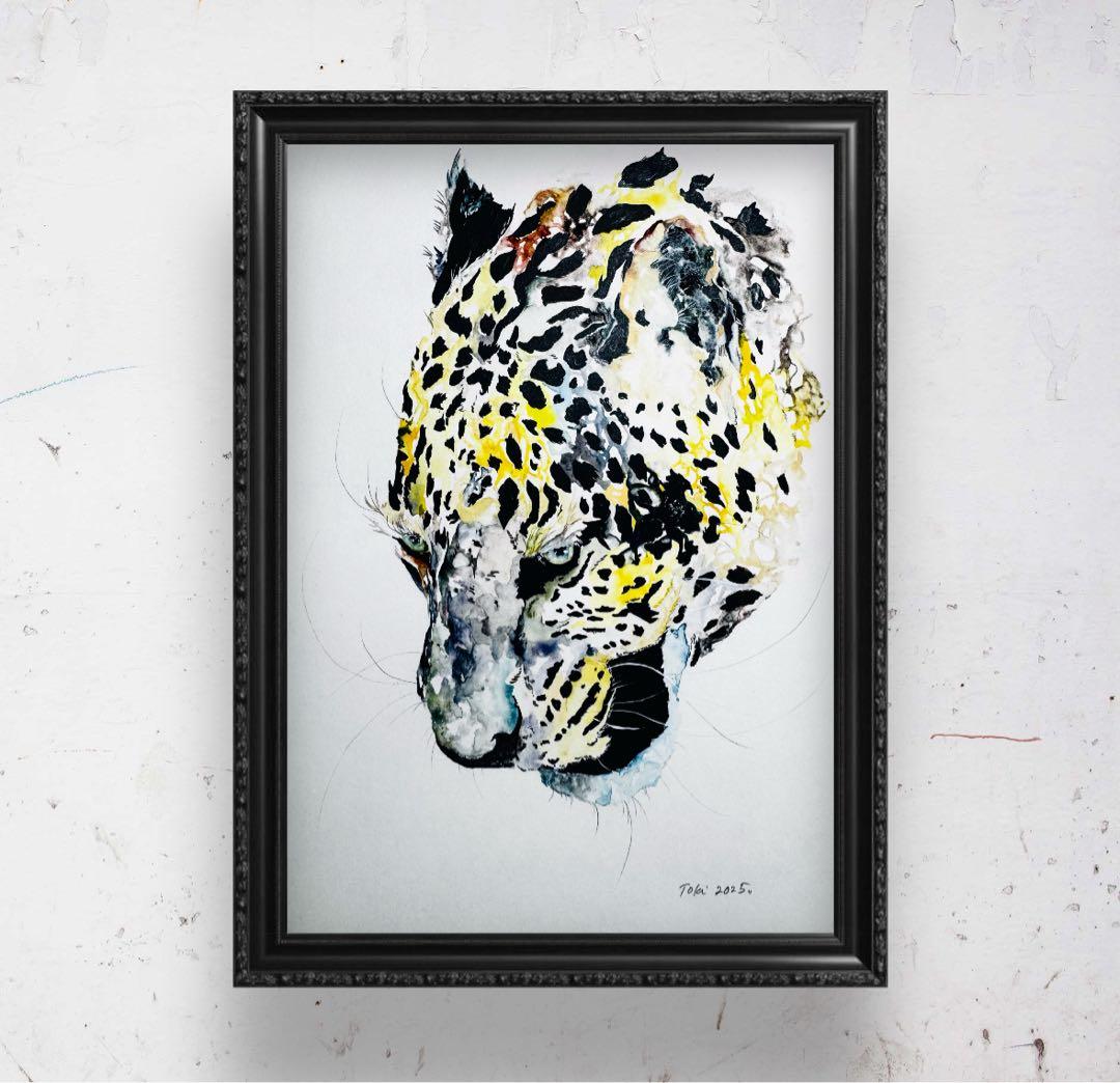 ヒョウ 豹 原画 額装済み - 絵画アウトレット ショップ